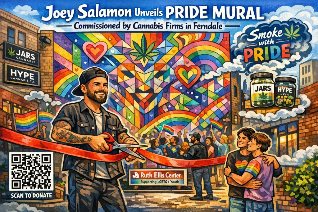 Joey Salamon Unveils Pride Mural Commissioned by Cannabis Firms in Ferndale